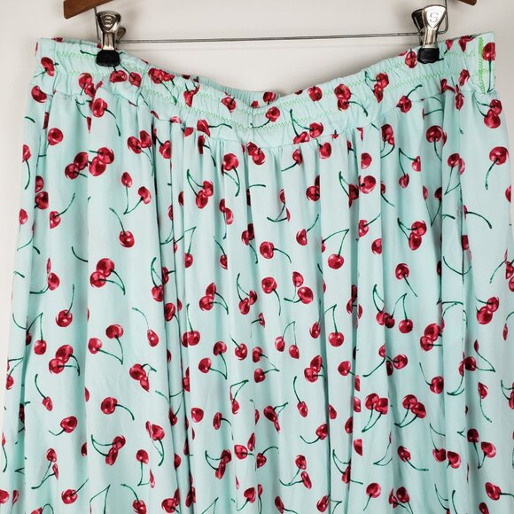 Torrid Retro Chic Midi Challis Pull On Skirt Aqua Cherry Print App. 2X SEE DESC - Picture 3 of 12